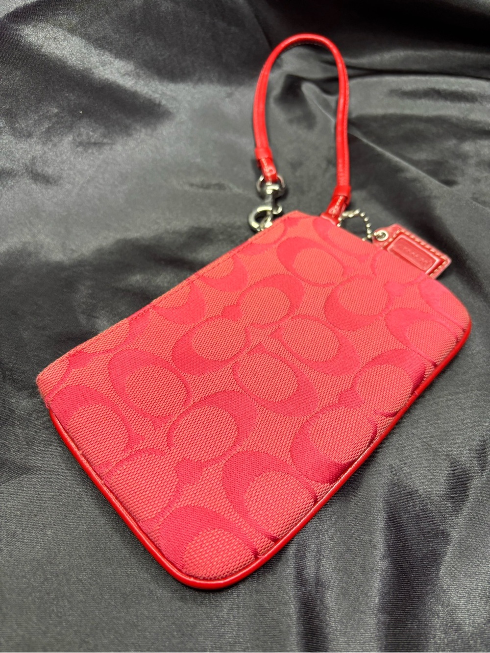 Coach Red Signature Jacquard Wristlet